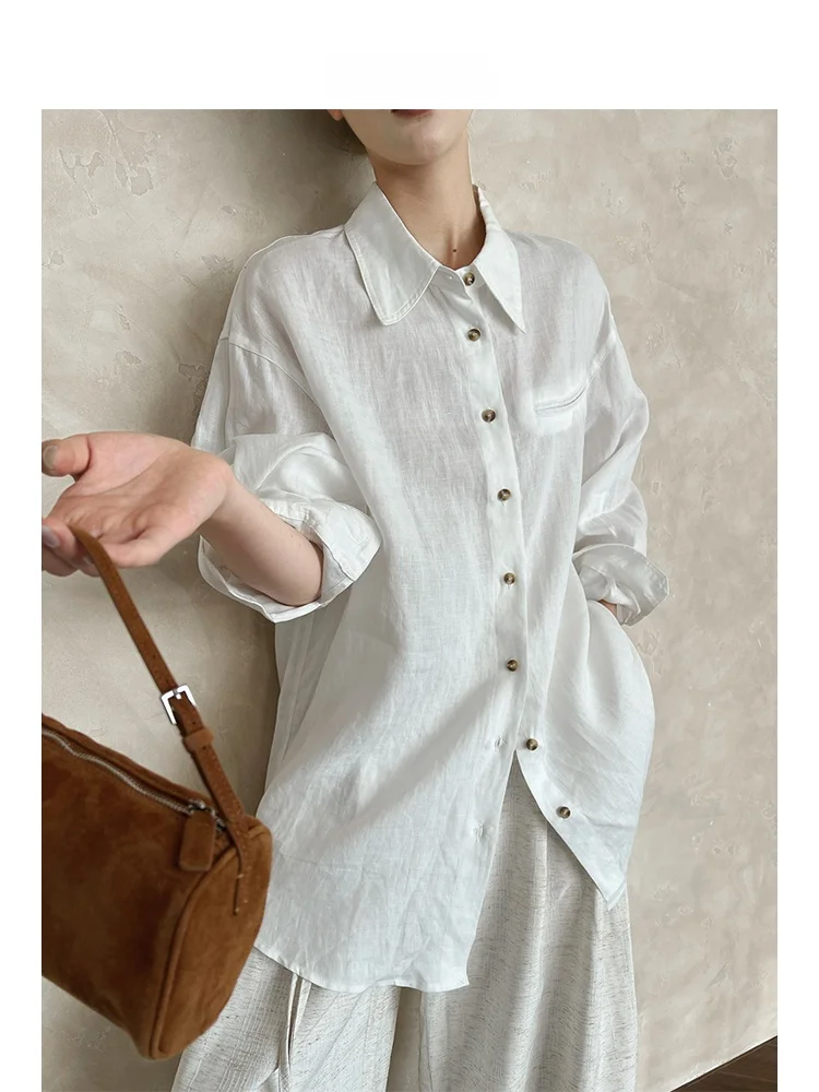 Льняная женская рубашка Design Sensation: свободный крой, длинный рукав, весенняя модная универсальная повседневная модель для бизнеса и поездок на работу, однотонная.
Льняная женская рубашка Design Sensation: свободный крой, длинный рукав, весенняя модная универсальная повседневная модель для бизнеса и поездок на работу, однотонная.