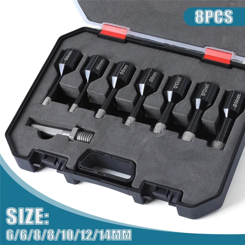 AEE4-8Pcs M14 Diamond Tile Drill Bit Set 6/6/8/8/10/12/14Mm M14 Diamond Drill Set For Porcelain Tile Marble Glass
AEE4-8Pcs M14 Diamond Tile Drill Bit Set 6/6/8/8/10/12/14Mm M14 Diamond Drill Set For Porcelain Tile Marble Glass