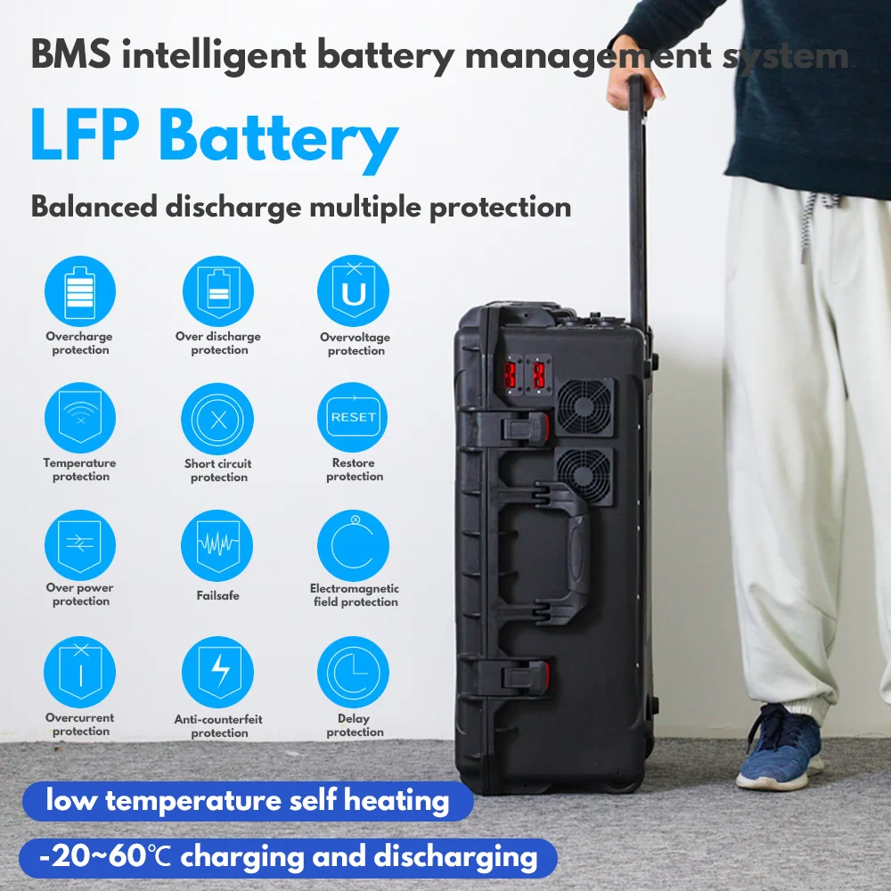 Moving Easily with Trolley Wheels LiFePO4 Battery Portable Power Bank for Outdoor
Moving Easily with Trolley Wheels LiFePO4 Battery Portable Power Bank for Outdoor