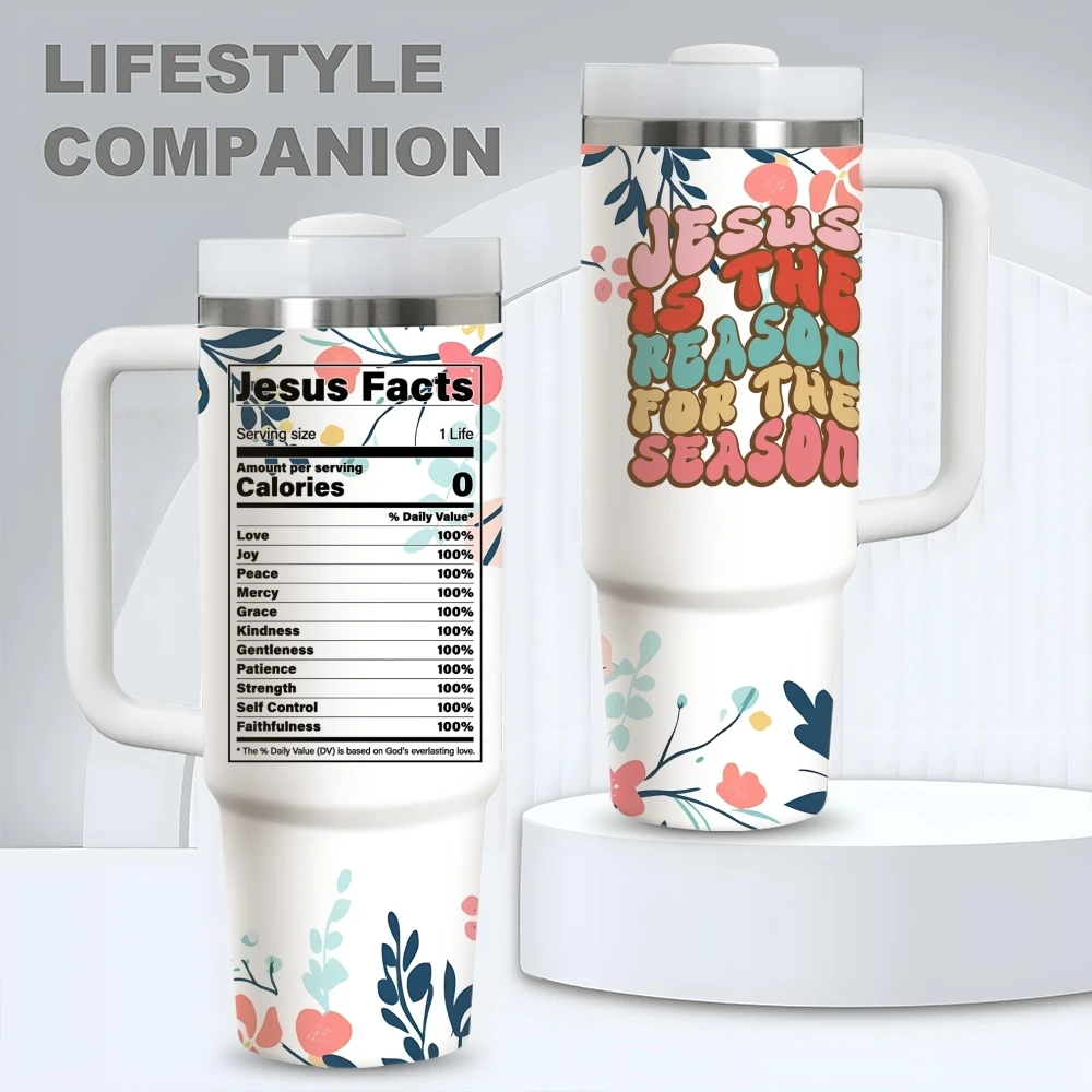 Jesus Nutrition Facts Flowers Vacuum Flasks 40oz Stainless Steel Vacuum Insulated Tumbler with Straw Leak Resistant Travel Mug
Jesus Nutrition Facts Flowers Vacuum Flasks 40oz Stainless Steel Vacuum Insulated Tumbler with Straw Leak Resistant Travel Mug