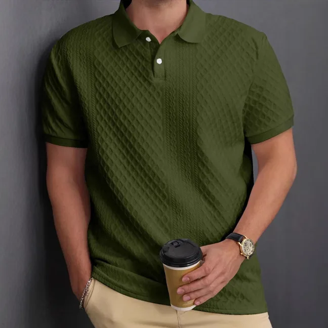 Men's Jacquard Fabric Button Placket Polo Shirt Solid Color Basic Texture Stand-up Collar Top Cross-border
Men's Jacquard Fabric Button Placket Polo Shirt Solid Color Basic Texture Stand-up Collar Top Cross-border