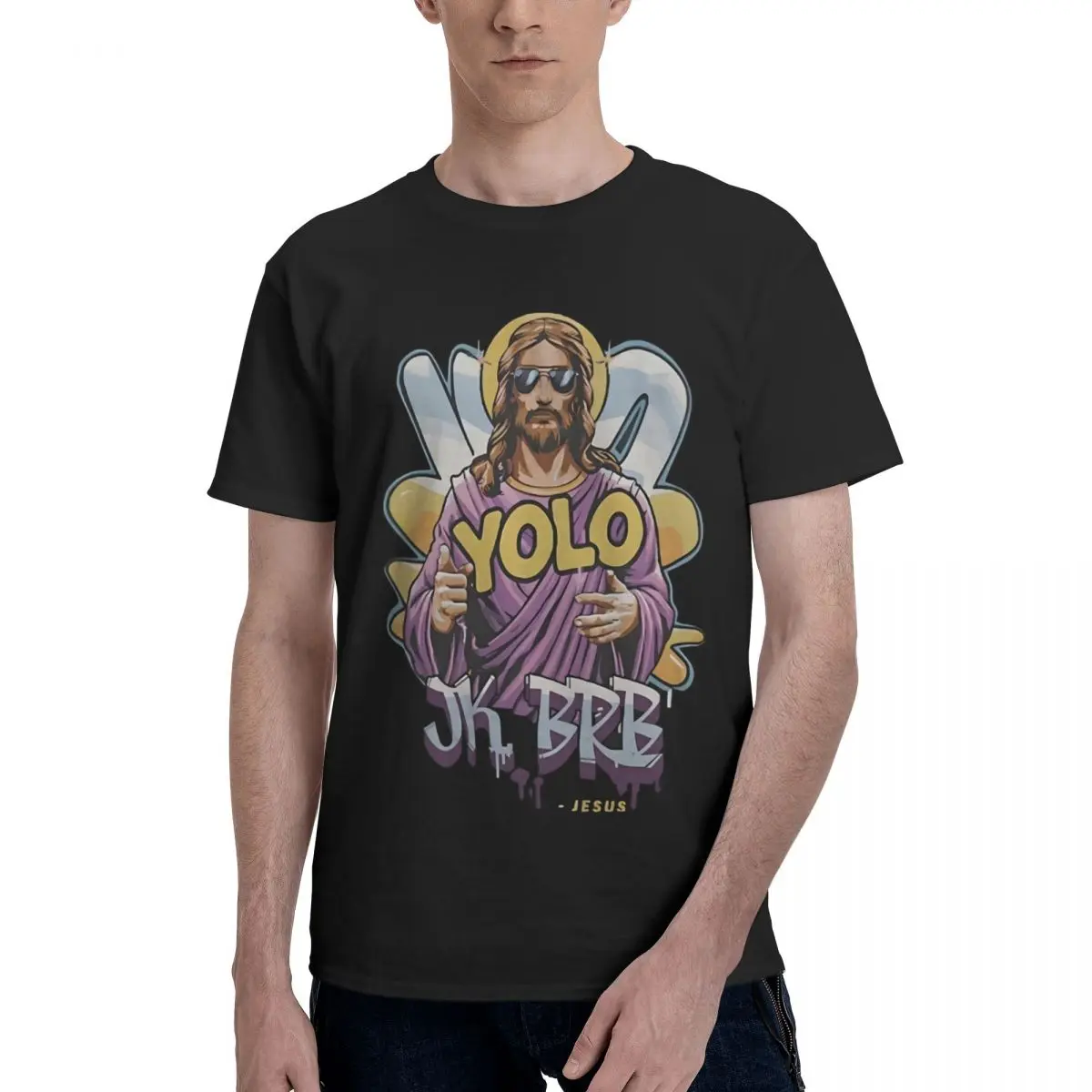 YOLO, Иисус с модными очками, юмористическая графика, летняя одежда из 100% хлопка, повседневная дышащая удобная мужская одежда Kawaii
YOLO, Иисус с модными очками, юмористическая графика, летняя одежда из 100% хлопка, повседневная дышащая удобная мужская одежда Kawaii