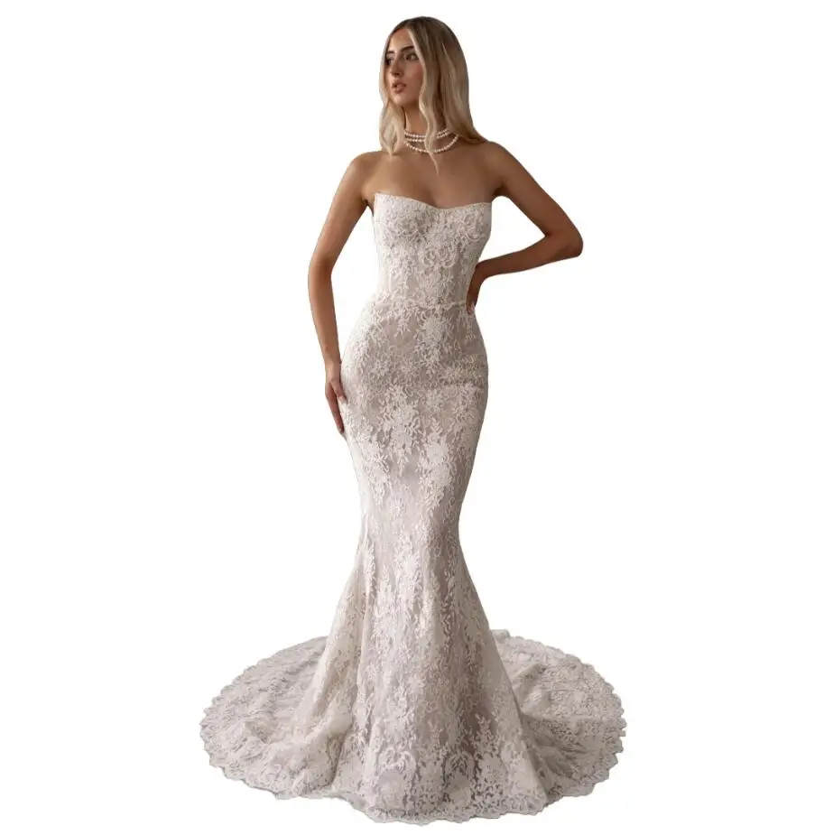 Mermaid Wedding Dresses 2025 Strapless Lace vestidos de novia Luxurious Evening Dress Customized Sweep Train robe de mariée
Mermaid Wedding Dresses 2025 Strapless Lace vestidos de novia Luxurious Evening Dress Customized Sweep Train robe de mariée