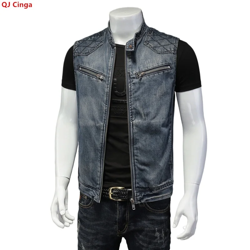 Vintage-style Men's Blue Sleeveless Vest Coat, Fashionable Denim Motorcycle Jacket, Asian Sizes M–6XL.
Vintage-style Men's Blue Sleeveless Vest Coat, Fashionable Denim Motorcycle Jacket, Asian Sizes M–6XL.