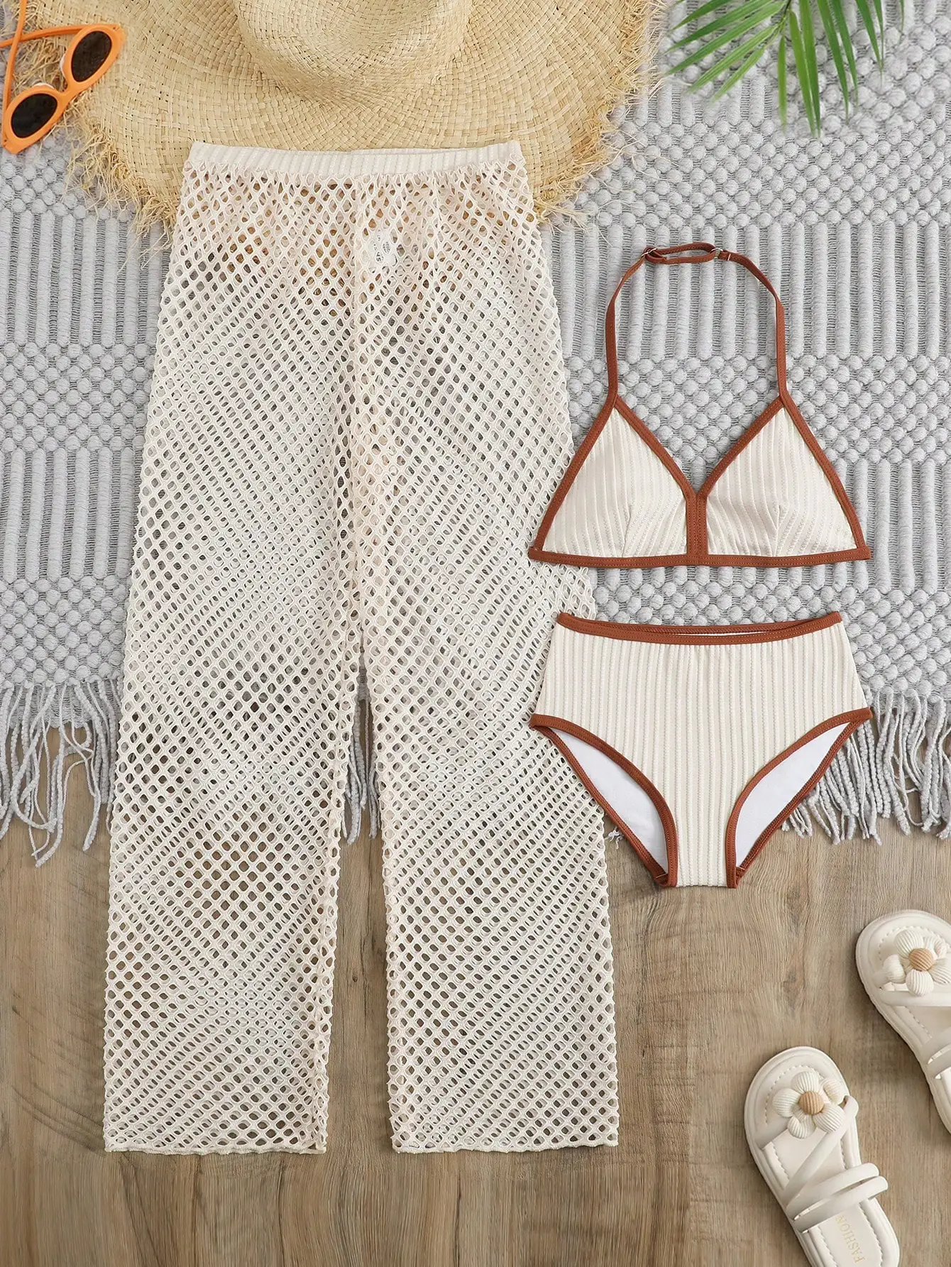 Women 3 Piece Bikini Set With Mesh Cover Up For Summer Beach
Women 3 Piece Bikini Set With Mesh Cover Up For Summer Beach
