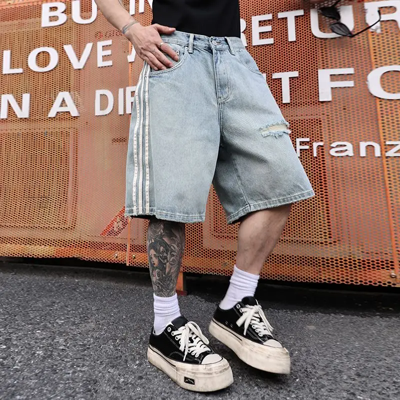 Summer Ripped Holes Side Stripe Denim Short Men Wide Leg Tear Short Pants For Male
Summer Ripped Holes Side Stripe Denim Short Men Wide Leg Tear Short Pants For Male