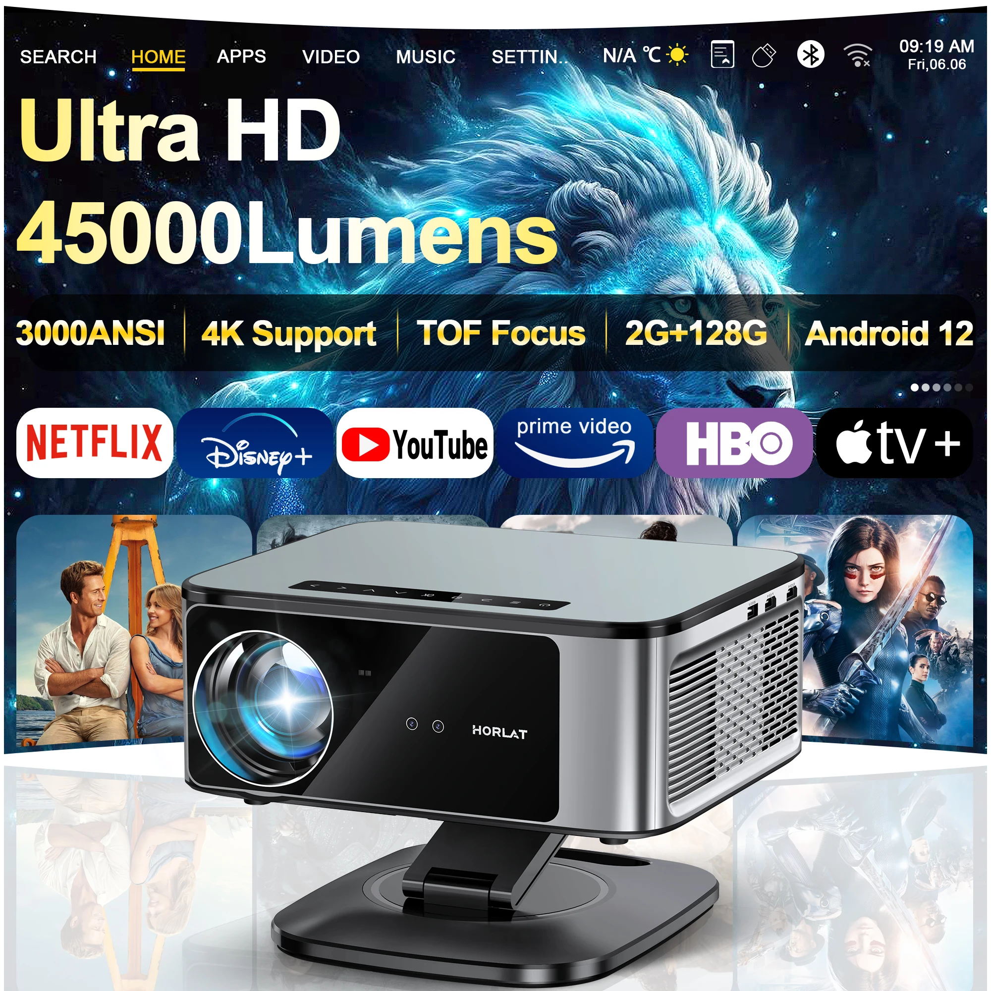 2025 Horlat 45000 Lumens 4K UHD Projector Laser TOF Focus Android 12 WiFi 1080P Full HD Home Theater Movie Projector for Netflix
2025 Horlat 45000 Lumens 4K UHD Projector Laser TOF Focus Android 12 WiFi 1080P Full HD Home Theater Movie Projector for Netflix