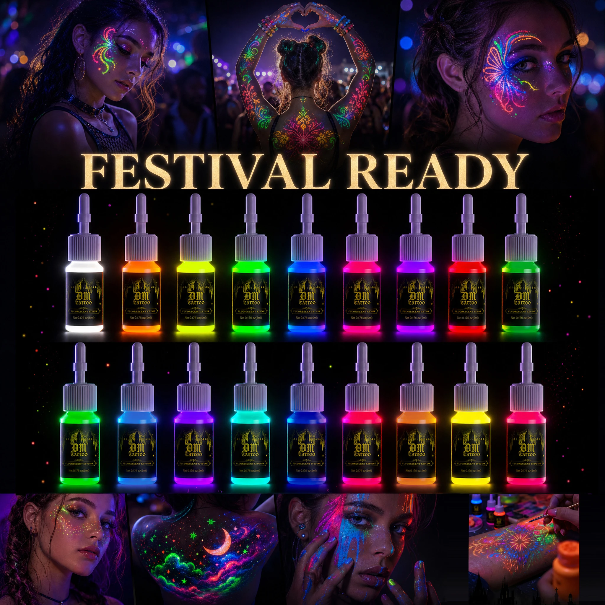 18Colors Fluorescent Tattoo Ink Kit 5ml Professional Beauty Paints Natural Plant Extract Pigment Body Painting Tattoo Ink
18Colors Fluorescent Tattoo Ink Kit 5ml Professional Beauty Paints Natural Plant Extract Pigment Body Painting Tattoo Ink
