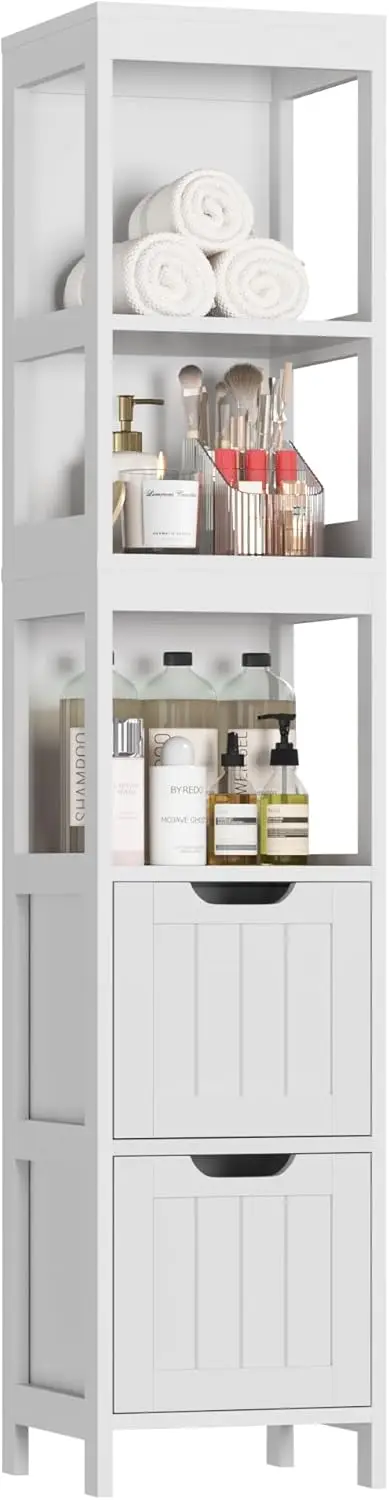 Slim Tall Bathroom Storage Cabinet, Narrow Floor Organizer with 2 Drawers & 3 Shelves, Freestanding Cupboard, White
Slim Tall Bathroom Storage Cabinet, Narrow Floor Organizer with 2 Drawers & 3 Shelves, Freestanding Cupboard, White