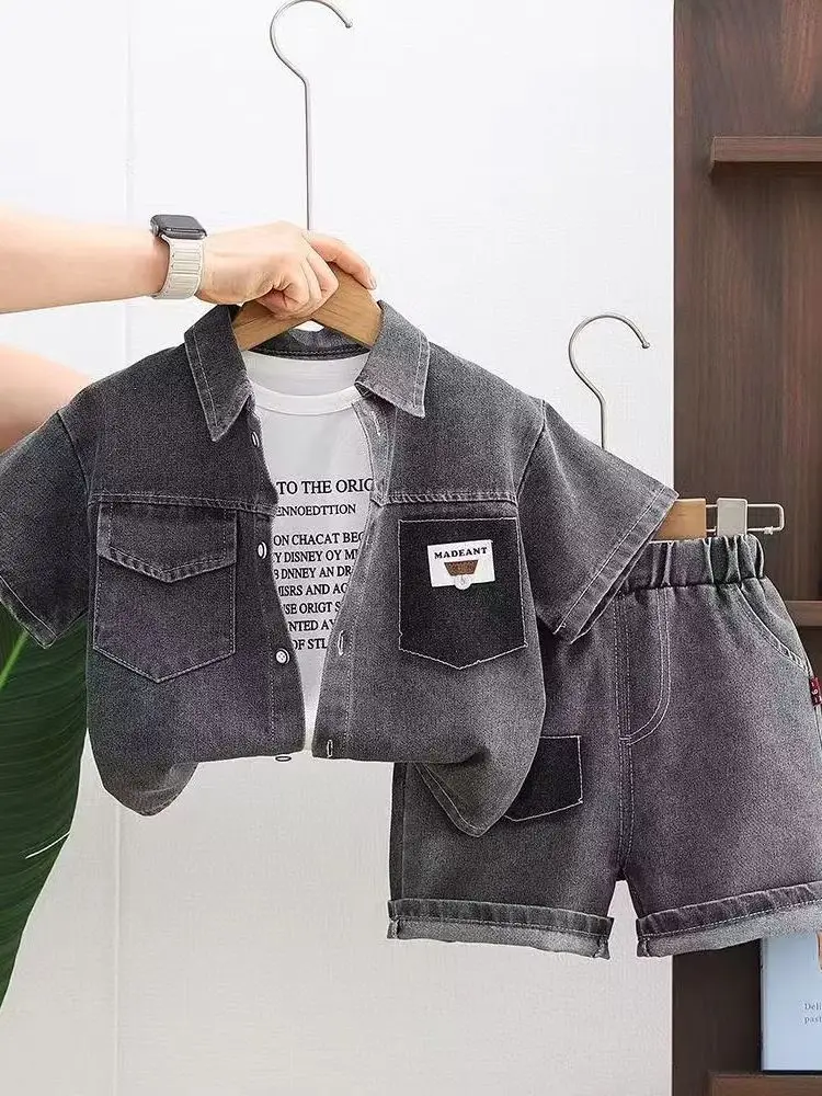 Breathable Kids Denim Two Piece Set Soft Cotton Blend Toddler Boy Casual Outfit Lightweight Vintage Washed Shirt + Shorts For
Breathable Kids Denim Two Piece Set Soft Cotton Blend Toddler Boy Casual Outfit Lightweight Vintage Washed Shirt + Shorts For