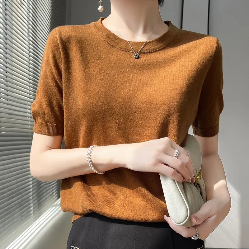 Summer Cashmere Sweater Pullover Solid Color O-neck Short Sleeve Knitted Cashmere Sweater Thin Casual Cashmere Short Sleeve F20
Summer Cashmere Sweater Pullover Solid Color O-neck Short Sleeve Knitted Cashmere Sweater Thin Casual Cashmere Short Sleeve F20