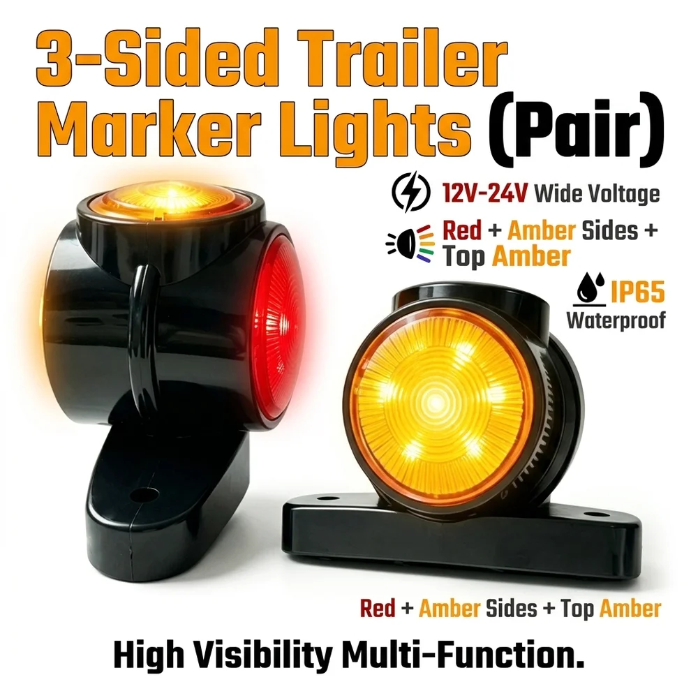 12-24V Trailer Truck Side Marker Lights - 3-Sided Red & Yellow LED Clearance Lights IP65 Waterproof Turn Signal Lights 2PCS
12-24V Trailer Truck Side Marker Lights - 3-Sided Red & Yellow LED Clearance Lights IP65 Waterproof Turn Signal Lights 2PCS
