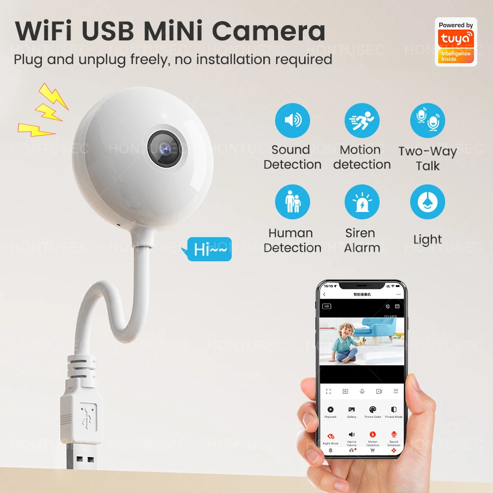 Tuya Smart Mini WiFi Camera 5MP 2K USB Webcam Camera Motion Detection Two Way Audio Baby Monitor Wireless Security Camera