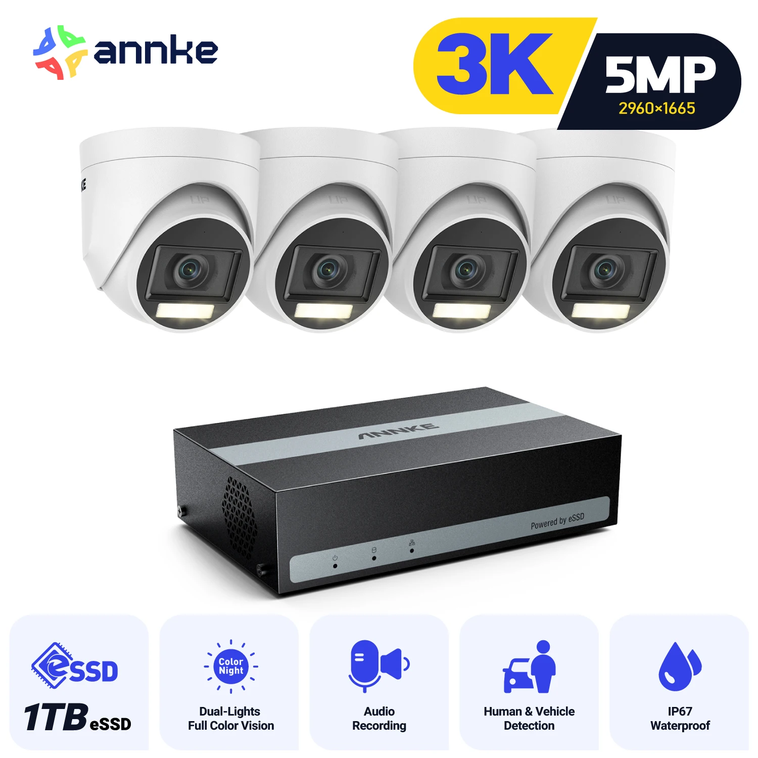 Annke 3K/5MP HD Outdoor CCTV Surveillance Camera Smart Dual-Light 8CH 2.8mm Lens IP67 TVI/AHD/CVI/CVBS Camera DVR Security Kit
Annke 3K/5MP HD Outdoor CCTV Surveillance Camera Smart Dual-Light 8CH 2.8mm Lens IP67 TVI/AHD/CVI/CVBS Camera DVR Security Kit
