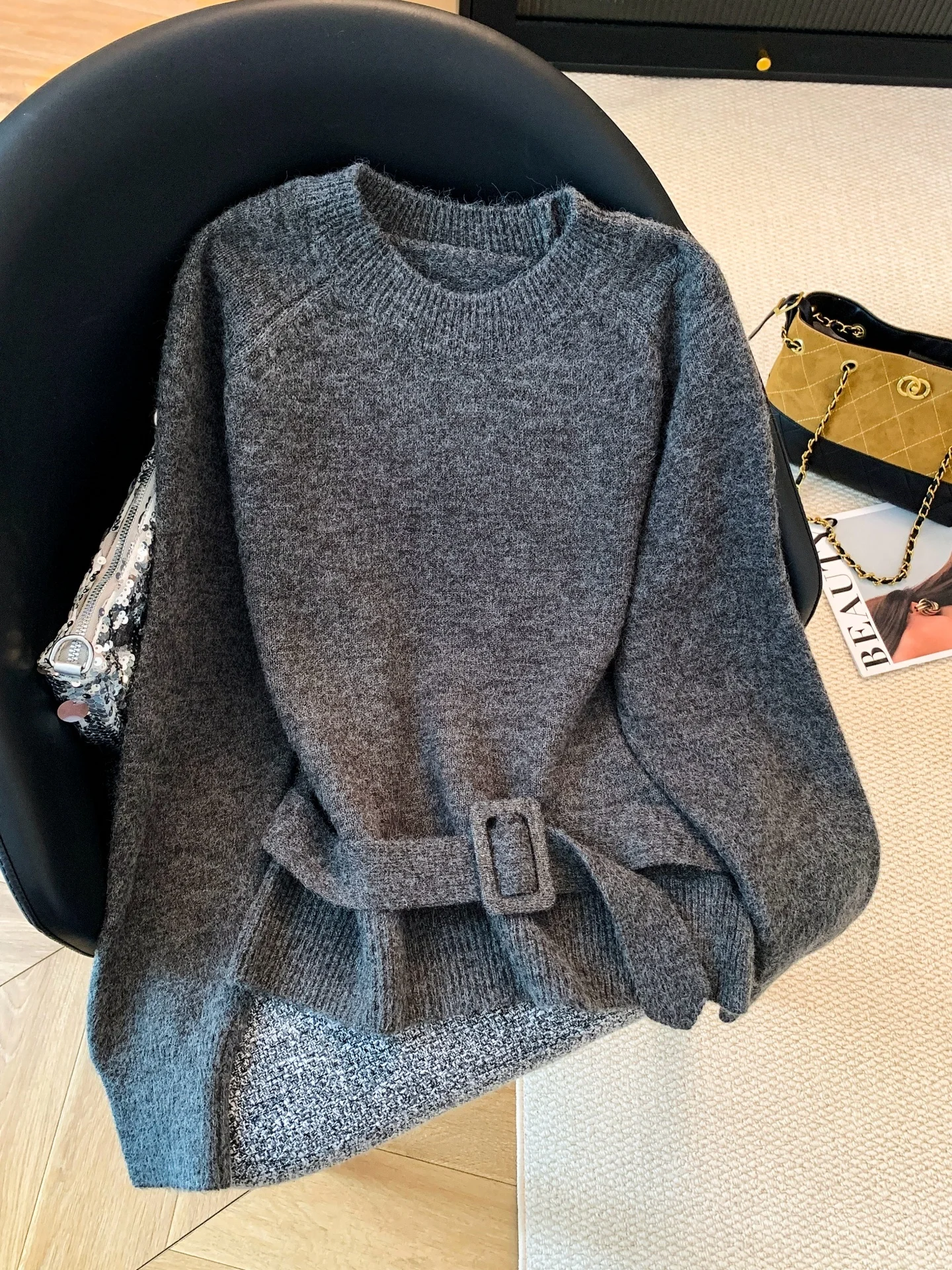 Soft Knitted Waist Belt Women's Faion Autumn Winter Sweater Korean Sle Loose Fit Long Sve round Ne Thi Warmth
Soft Knitted Waist Belt Women's Faion Autumn Winter Sweater Korean Sle Loose Fit Long Sve round Ne Thi Warmth