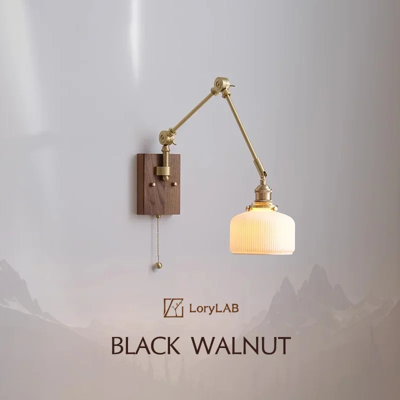 Walnut Wood Brass Ceramics Free adjustment, Japanese Wabi-sabi, Wall light Sconce for Bedroom, Living, Corridor, Aisle
Walnut Wood Brass Ceramics Free adjustment, Japanese Wabi-sabi, Wall light Sconce for Bedroom, Living, Corridor, Aisle