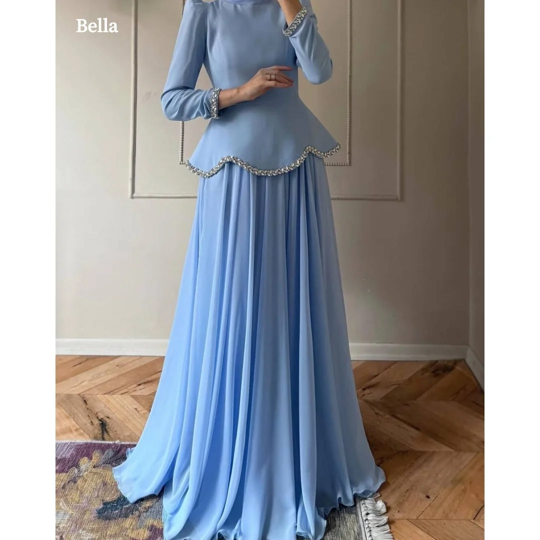 Bella Customized Light Blue High Neck Prom Dress robes de soirée Party Dresses Chiffon A Line Long Gown With Crystal Trim 2026
Bella Customized Light Blue High Neck Prom Dress robes de soirée Party Dresses Chiffon A Line Long Gown With Crystal Trim 2026