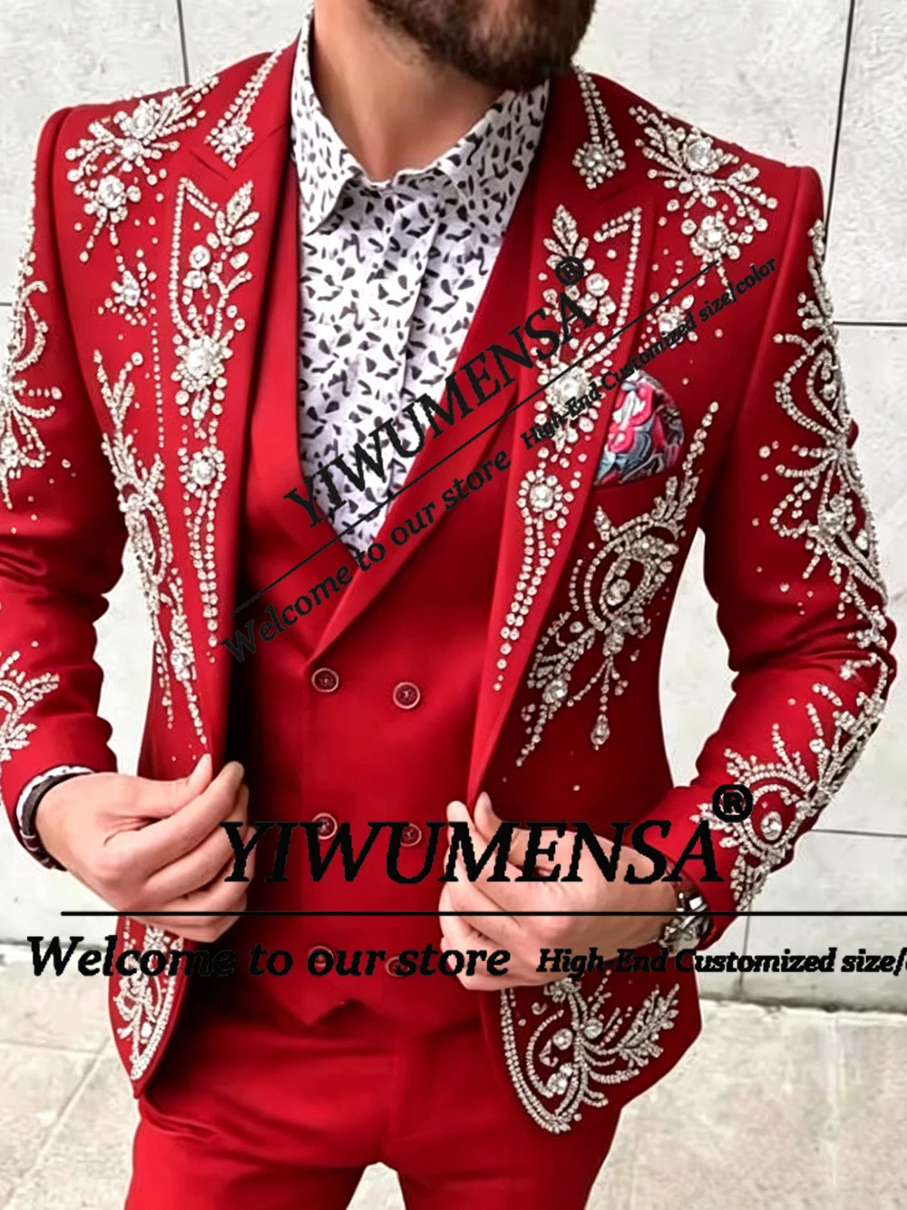 Luxury Men's Suit For Wedding Rhinestones Beaded Jacket Vest Pants 3 Piece Sets Groom Tuxedos Customized Formal Party Outfits
Luxury Men's Suit For Wedding Rhinestones Beaded Jacket Vest Pants 3 Piece Sets Groom Tuxedos Customized Formal Party Outfits