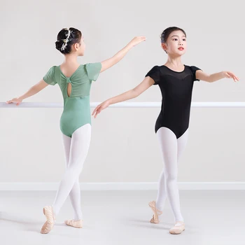 여아용 반팔 발레 레오타드, 코튼 발레 의상, 체조 바디 수트