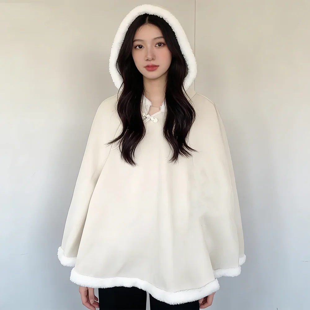 Cute Bear Ear Hooded Outwear Kawaii Clothes Chinese Buckle Button Up Neck Cloaks Autumn Winter Women Sweet Lolita Cloak
Cute Bear Ear Hooded Outwear Kawaii Clothes Chinese Buckle Button Up Neck Cloaks Autumn Winter Women Sweet Lolita Cloak