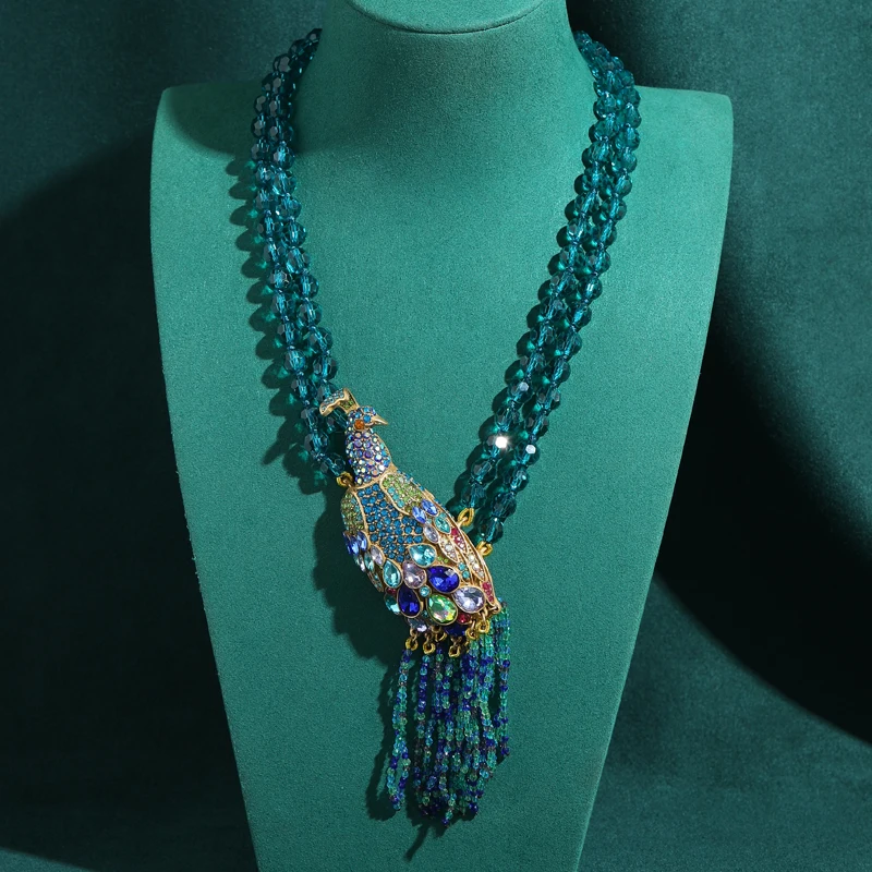 Vintage Peacock Layered Necklace Pendant Crystal Blue Beads Colorful Rhinestone Long Feathers Tassel Women Party Jewelry Trends
Vintage Peacock Layered Necklace Pendant Crystal Blue Beads Colorful Rhinestone Long Feathers Tassel Women Party Jewelry Trends