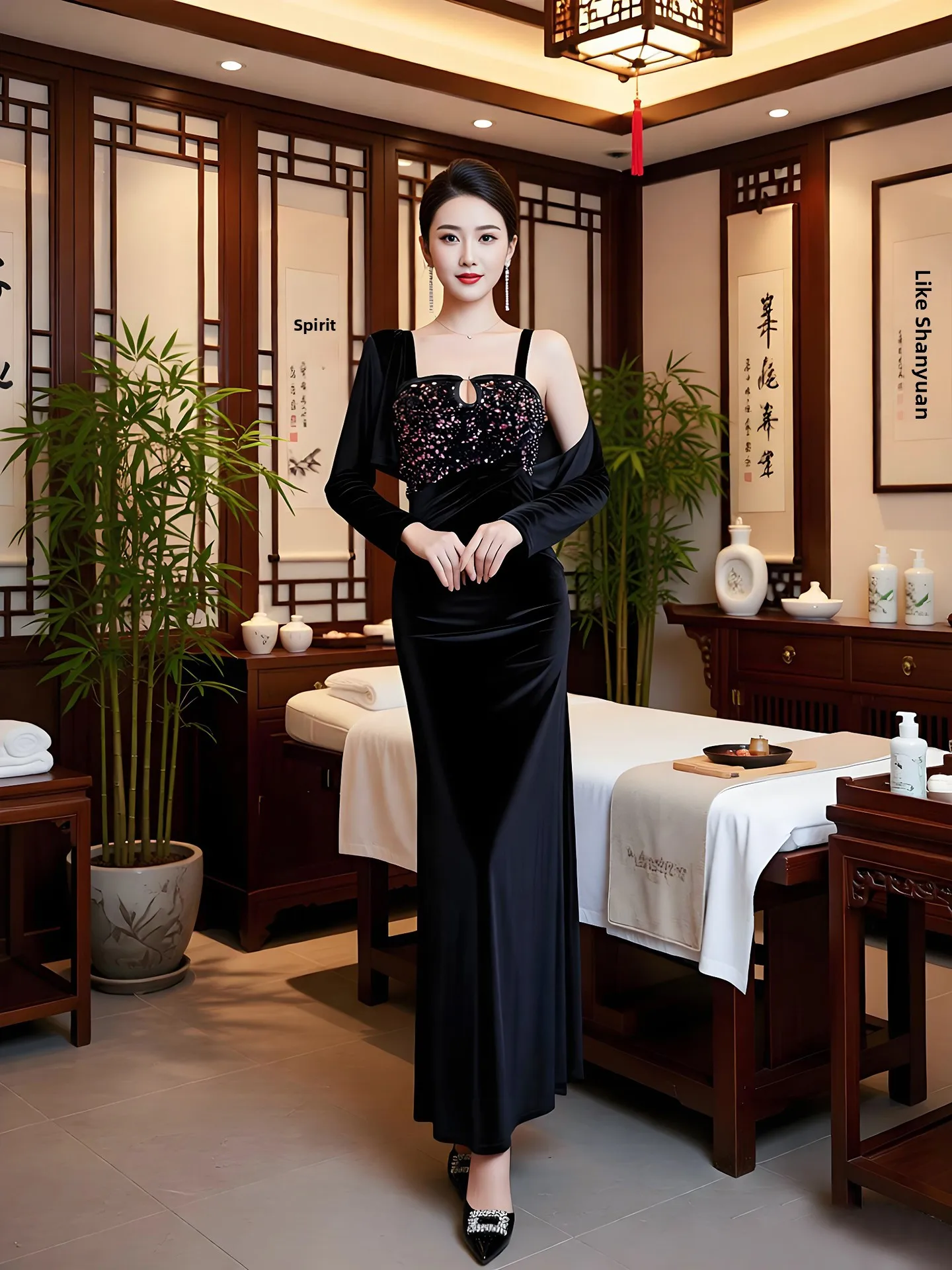 Длинное бархатное платье с низким вырезом, боковым разрезом и бретельками для выступлений в ночных клубах и караоке, модное, с завышенной талией, длинными рукавами
Длинное бархатное платье с низким вырезом, боковым разрезом и бретельками для выступлений в ночных клубах и караоке, модное, с завышенной талией, длинными рукавами