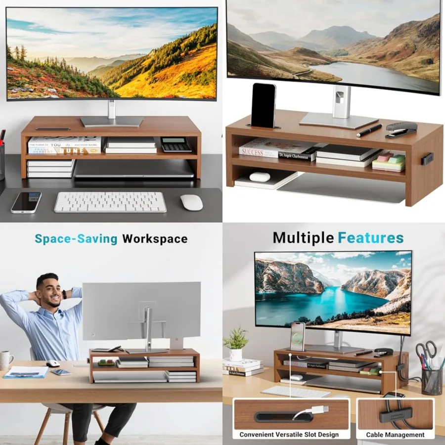Wood Monitor Stand Riser, 2-Tier Desktop Organizer with Storage, Ergonomic Computer Stand for Desk, Cable Management, Cellphone
Wood Monitor Stand Riser, 2-Tier Desktop Organizer with Storage, Ergonomic Computer Stand for Desk, Cable Management, Cellphone