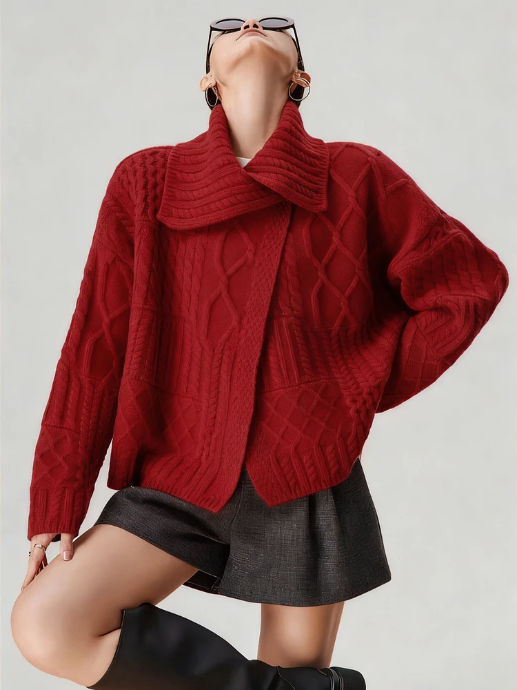 Red Knitted Sweater Asymmetric Turn-down Collar Women's Sle Autumn Winter Casual Wear Comfortable Fit Long Sve Crew Ne
Red Knitted Sweater Asymmetric Turn-down Collar Women's Sle Autumn Winter Casual Wear Comfortable Fit Long Sve Crew Ne
