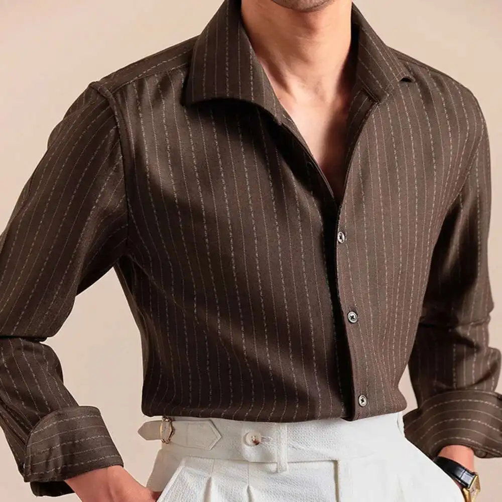 Italian Style One-piece Collar Striped Long Sleeved Shirt For Men Streetwear Business Casual Shirts Men Dress Overhemden Heren
Italian Style One-piece Collar Striped Long Sleeved Shirt For Men Streetwear Business Casual Shirts Men Dress Overhemden Heren
