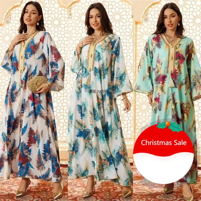 Customized 2025 Ramadan Muslim Elegant Floral Print Tassel Abaya Loose Dresses for Women Long Sleeve V-Neck Clothes Kaftan Musli
Customized 2025 Ramadan Muslim Elegant Floral Print Tassel Abaya Loose Dresses for Women Long Sleeve V-Neck Clothes Kaftan Musli