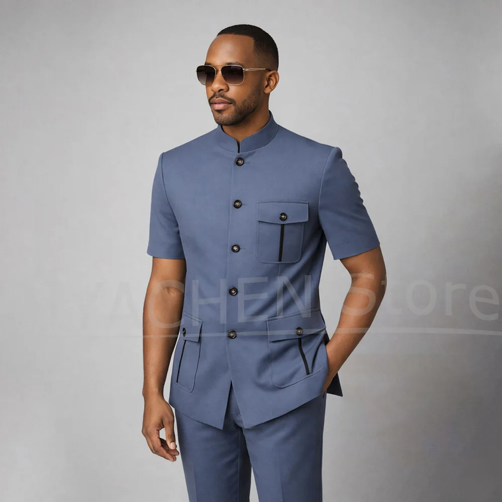 Men's Mandarin Collar Suit Fashion Short Sleeves Multi Pocket Outfit 2 Piece Slim Business Casual Daily Party Wedding Tuxedo
Men's Mandarin Collar Suit Fashion Short Sleeves Multi Pocket Outfit 2 Piece Slim Business Casual Daily Party Wedding Tuxedo