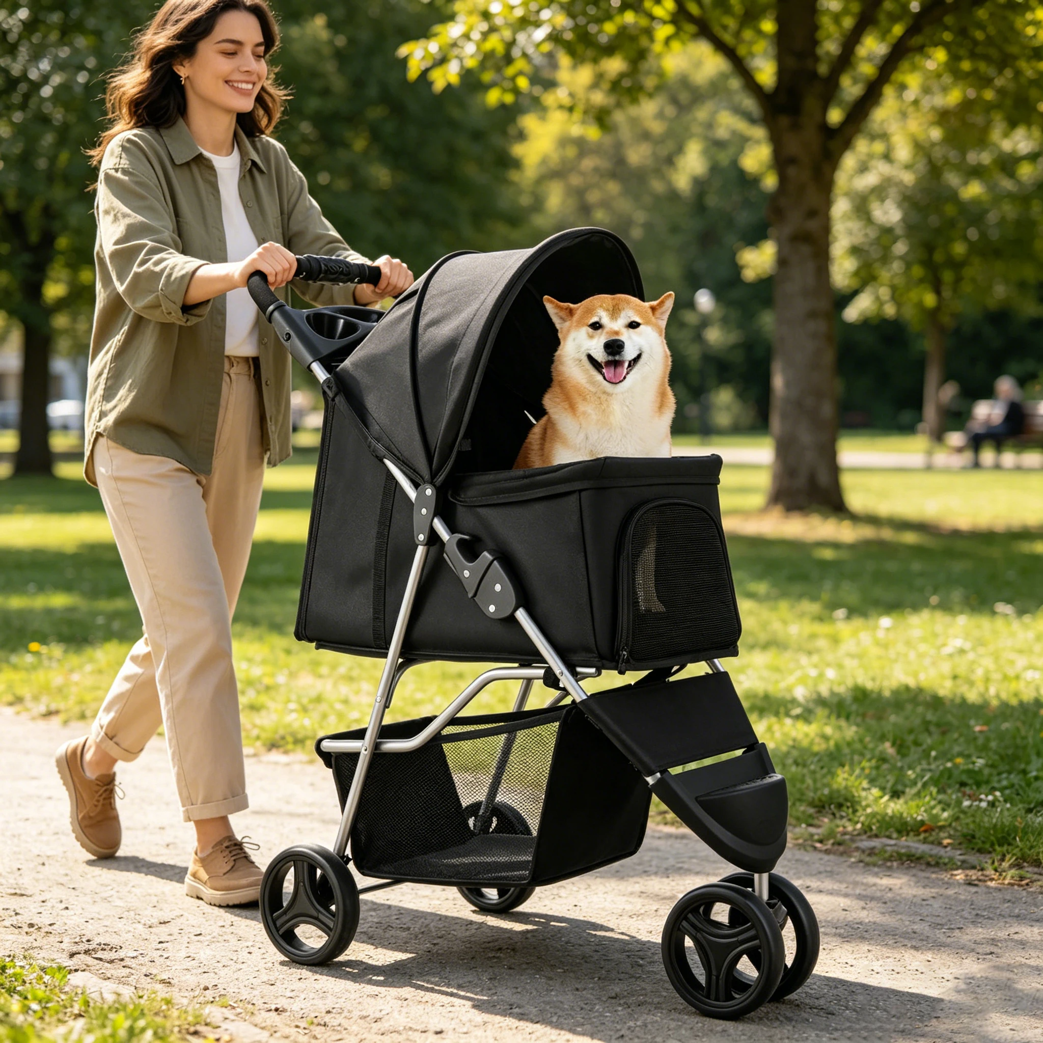 Foldable 3 Wheels Pet Stroller for Small Medium Cats Dogs, Breathable Mesh Canopy, Travel Carrier with Brake up to 35lbs
Foldable 3 Wheels Pet Stroller for Small Medium Cats Dogs, Breathable Mesh Canopy, Travel Carrier with Brake up to 35lbs