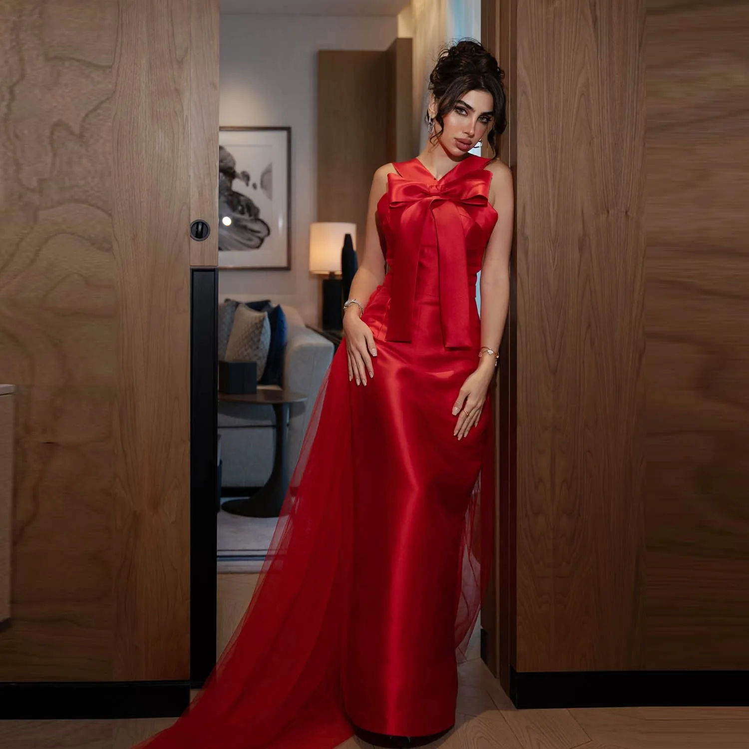 Christmas Red Sexy Back Prom Dresses Big Bows V Neck Party Birthday Gowns For Photo Shoots
Christmas Red Sexy Back Prom Dresses Big Bows V Neck Party Birthday Gowns For Photo Shoots