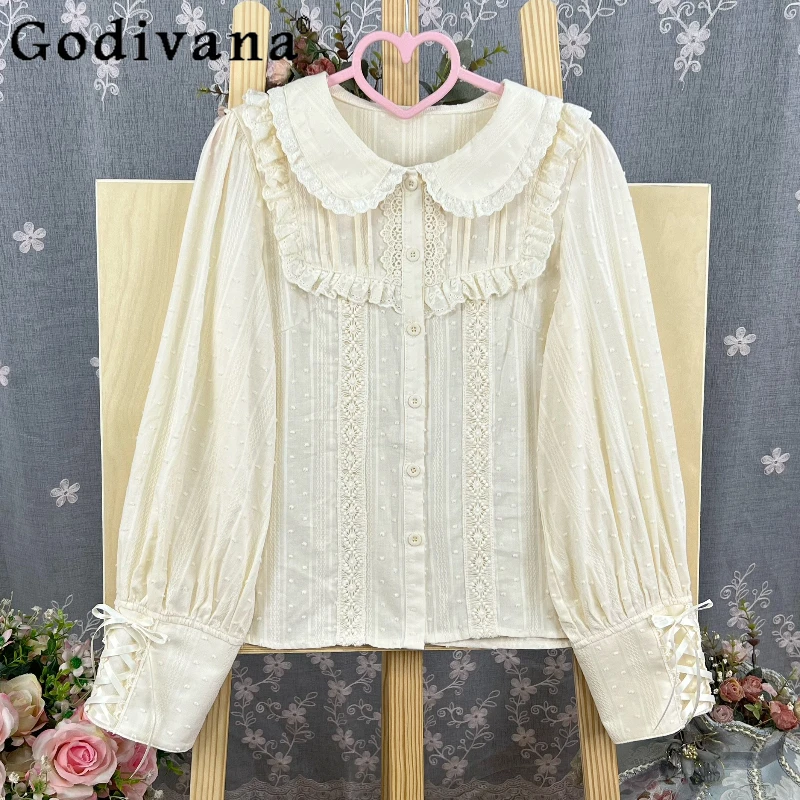 Lolita Sweet Bow Long-sleeved Japanese Solid Color Shirt Girl Spring Autumn Peter Pan Collar Cute Age-reducing Bottoming Shirts
Lolita Sweet Bow Long-sleeved Japanese Solid Color Shirt Girl Spring Autumn Peter Pan Collar Cute Age-reducing Bottoming Shirts
