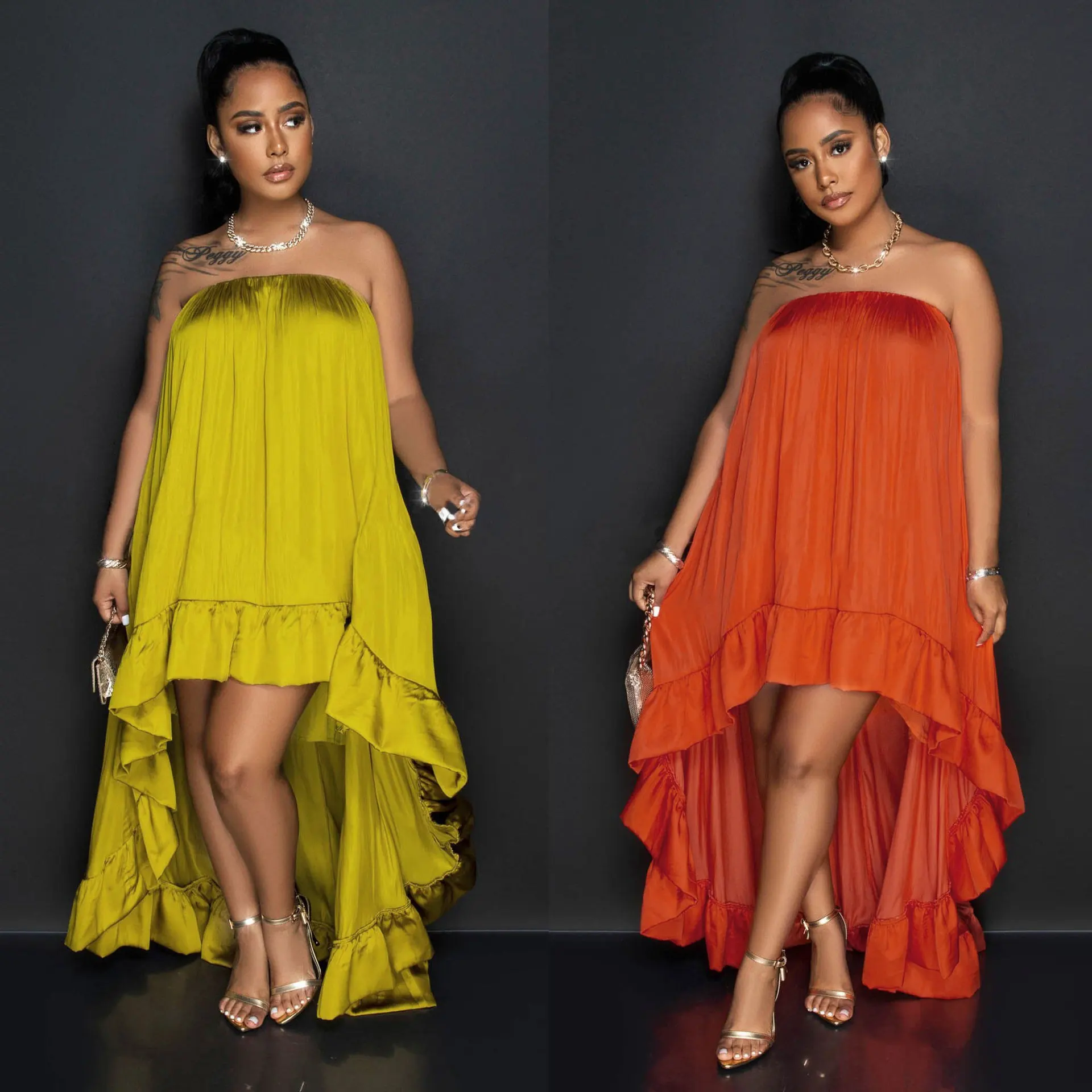 SKMY Sexy Satin Strapless Sleeveless Ruffles Patchwork Irregular Dress Solid Color Nightclub Party Dress Clothes For Women
SKMY Sexy Satin Strapless Sleeveless Ruffles Patchwork Irregular Dress Solid Color Nightclub Party Dress Clothes For Women