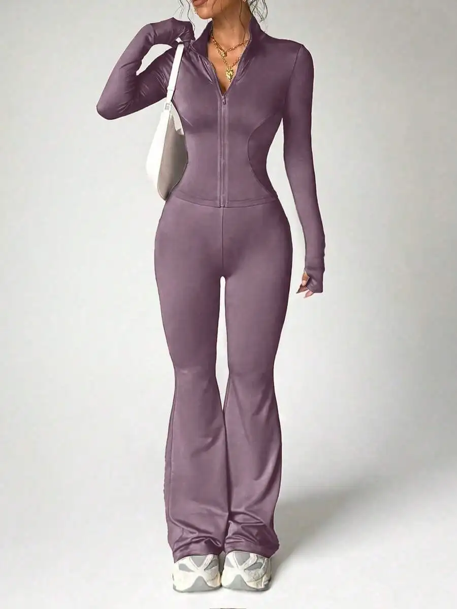 Women Solid Color Long Sleeve Zip-Up Jumpsuit For Fitness Workout
Women Solid Color Long Sleeve Zip-Up Jumpsuit For Fitness Workout