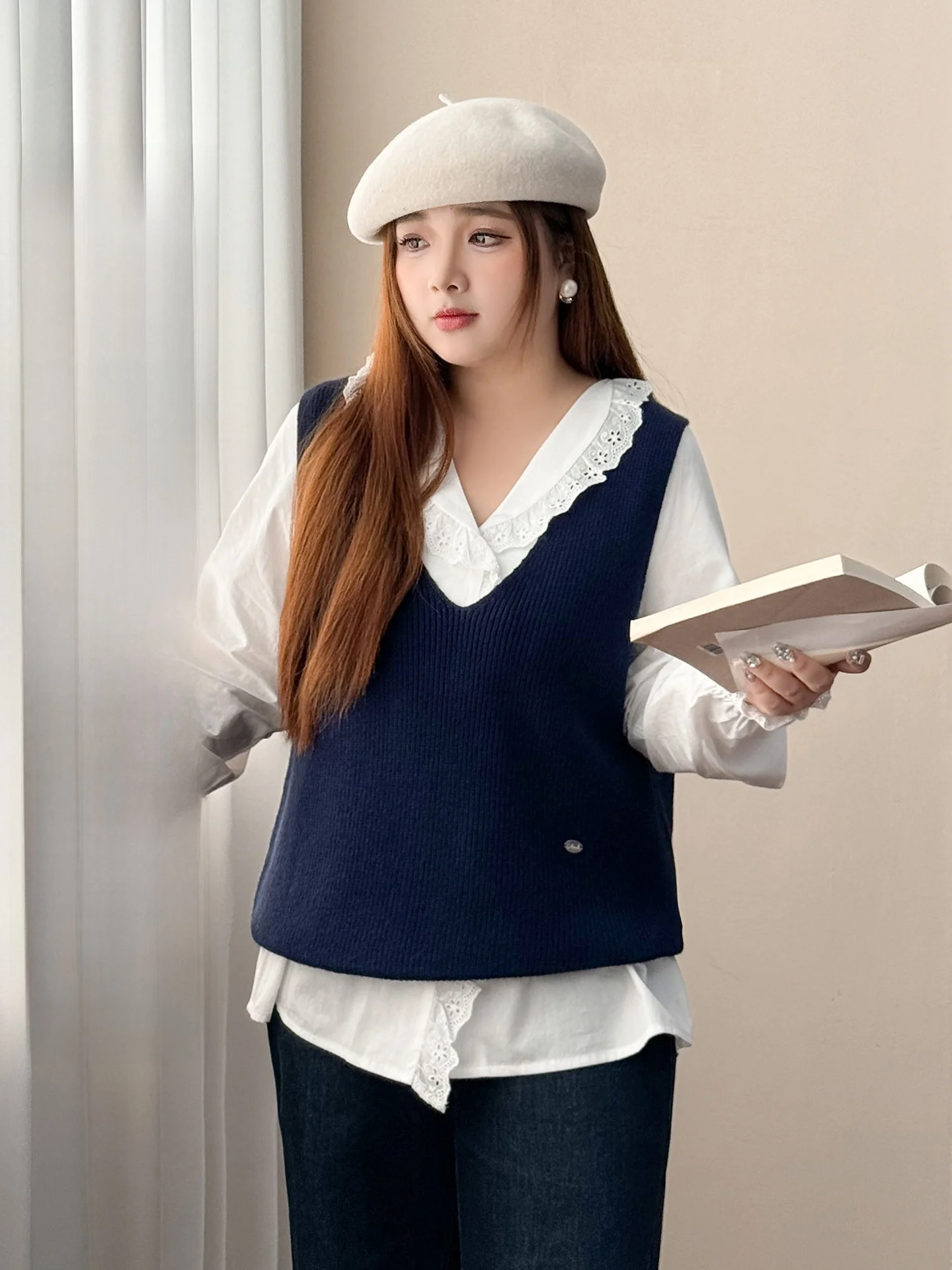plus Size Women's Korean College Sle Knitted Set V-Ne Long Sve irt with Lace Trim Tank Top And Vest Two-Piece Set
plus Size Women's Korean College Sle Knitted Set V-Ne Long Sve irt with Lace Trim Tank Top And Vest Two-Piece Set
