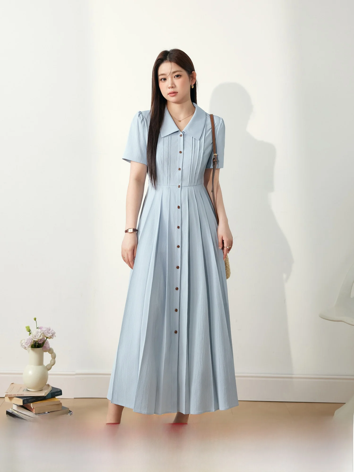 Blue Shirt Collar A-Line Dress Slimming Belly Cover Summer plus Size Women's Dress Collar Pleated Long Skirt Commute Style
Blue Shirt Collar A-Line Dress Slimming Belly Cover Summer plus Size Women's Dress Collar Pleated Long Skirt Commute Style