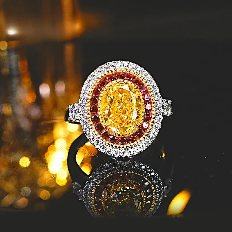 Fashionable and Luxury Oval Yellow Diamond 925 Silver Ring Set with High Carbon Diamond Versatile Style Wedding Jewelry
Fashionable and Luxury Oval Yellow Diamond 925 Silver Ring Set with High Carbon Diamond Versatile Style Wedding Jewelry