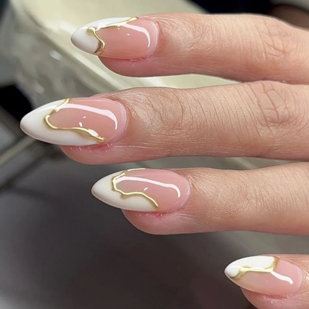 3D Gold Lines White French Nail Art Fashion Simple Wearable Fake Nails Detachable Finished False Nails Press on Nails with Glue
3D Gold Lines White French Nail Art Fashion Simple Wearable Fake Nails Detachable Finished False Nails Press on Nails with Glue