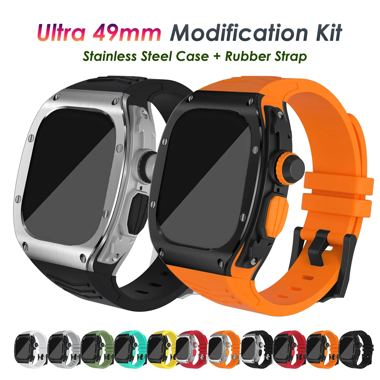 Stainless Steel Case Strap For Apple Watch Ultra 2 49MM Rubber Band Metal Cover For iWatch Series 49mm Sports Modification Kit
Stainless Steel Case Strap For Apple Watch Ultra 2 49MM Rubber Band Metal Cover For iWatch Series 49mm Sports Modification Kit