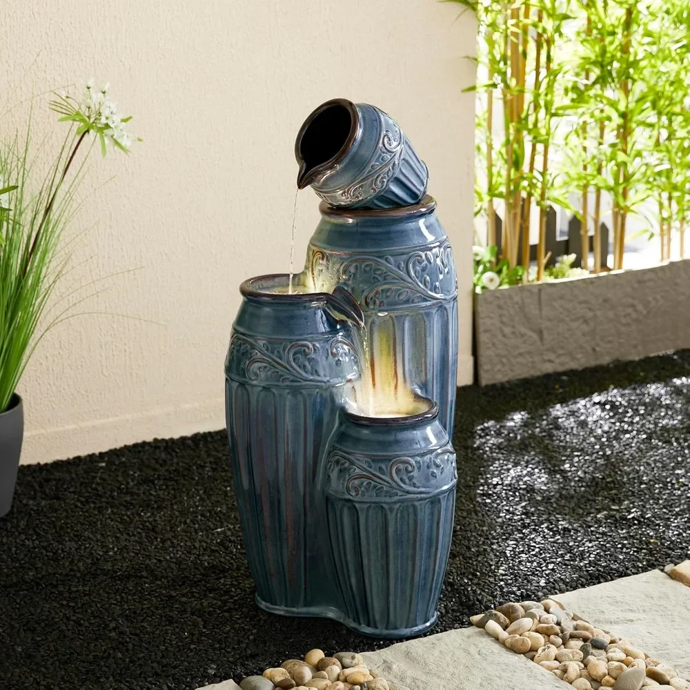 35.5 "H large outdoor fountain with LED lights and water pump, 4-storey relief ceramic fountain, porch terrace vertical fountain
35.5 "H large outdoor fountain with LED lights and water pump, 4-storey relief ceramic fountain, porch terrace vertical fountain