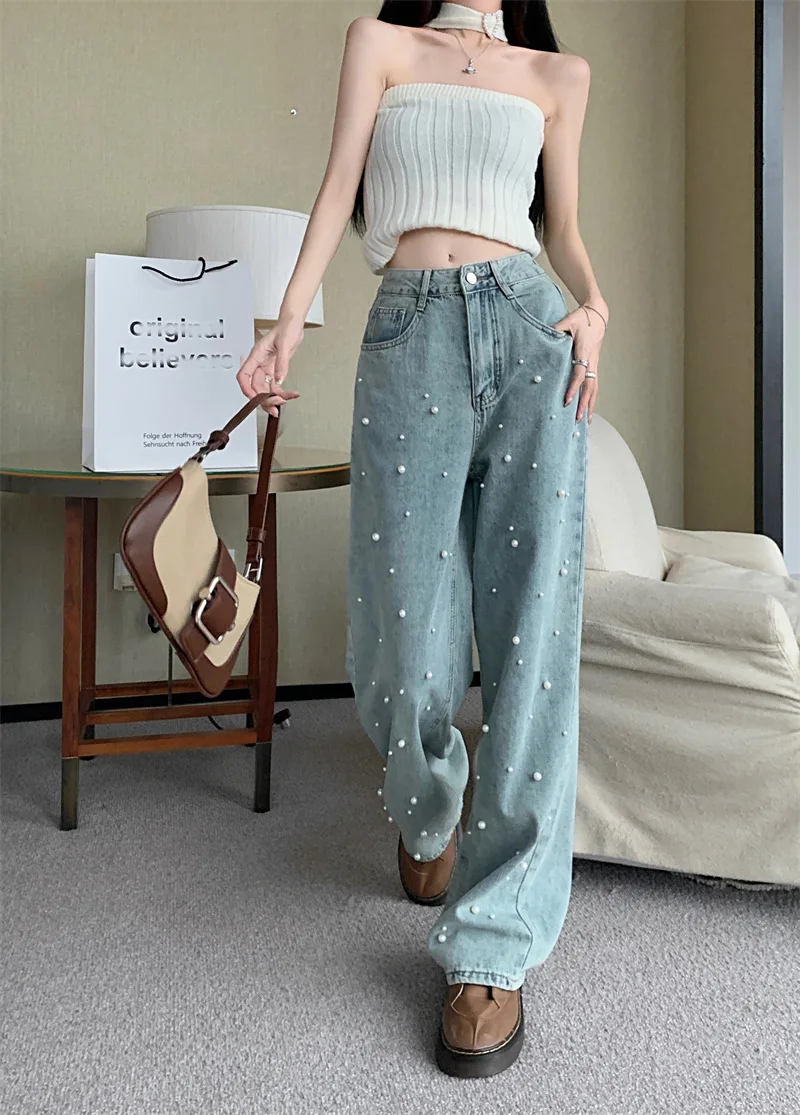 Harajuku Women Pants High Waisted Wide Leg Mop Pants Pearl Straight Jeans Baggy Pant Y2k Jeans Fashion Vintage New Long Trousers
Harajuku Women Pants High Waisted Wide Leg Mop Pants Pearl Straight Jeans Baggy Pant Y2k Jeans Fashion Vintage New Long Trousers