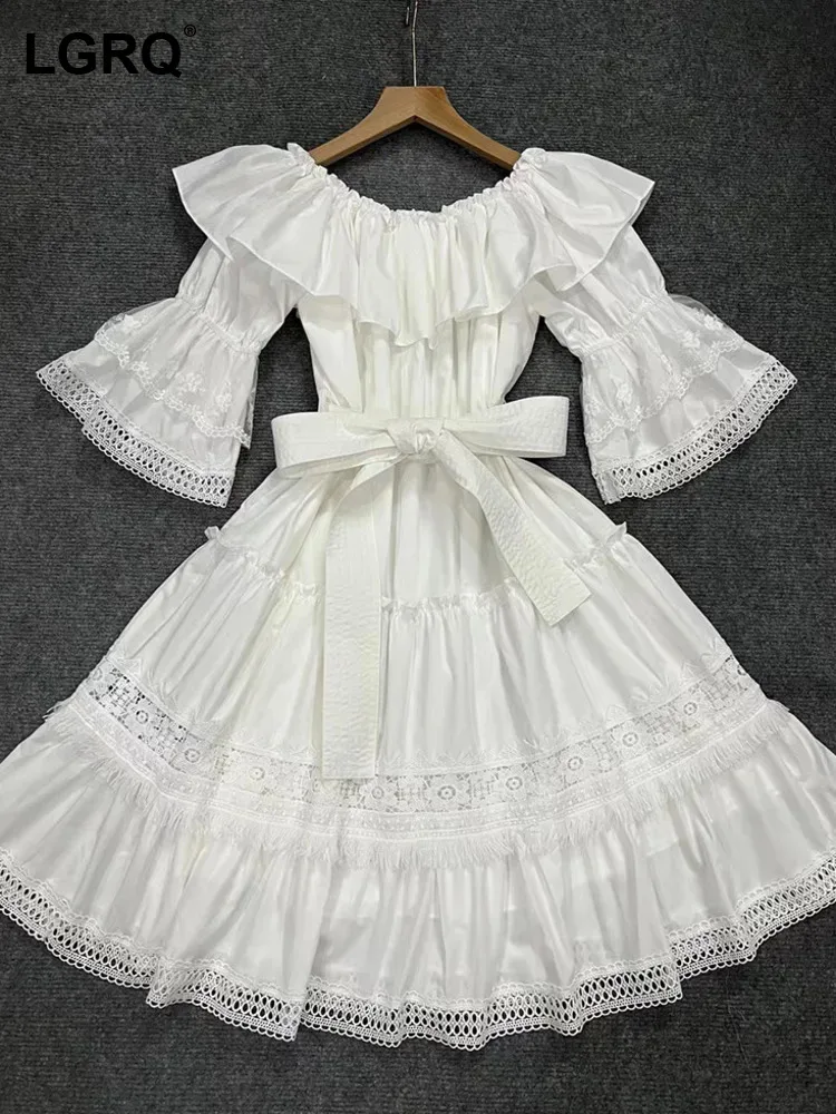 LGRQ Women's Lace-up Dress Fashion Puff Sleeve Off-shoulder Lace Patchwork High Waist Pullover Dresses 2024 New Summer 19ZZ289
LGRQ Women's Lace-up Dress Fashion Puff Sleeve Off-shoulder Lace Patchwork High Waist Pullover Dresses 2024 New Summer 19ZZ289
