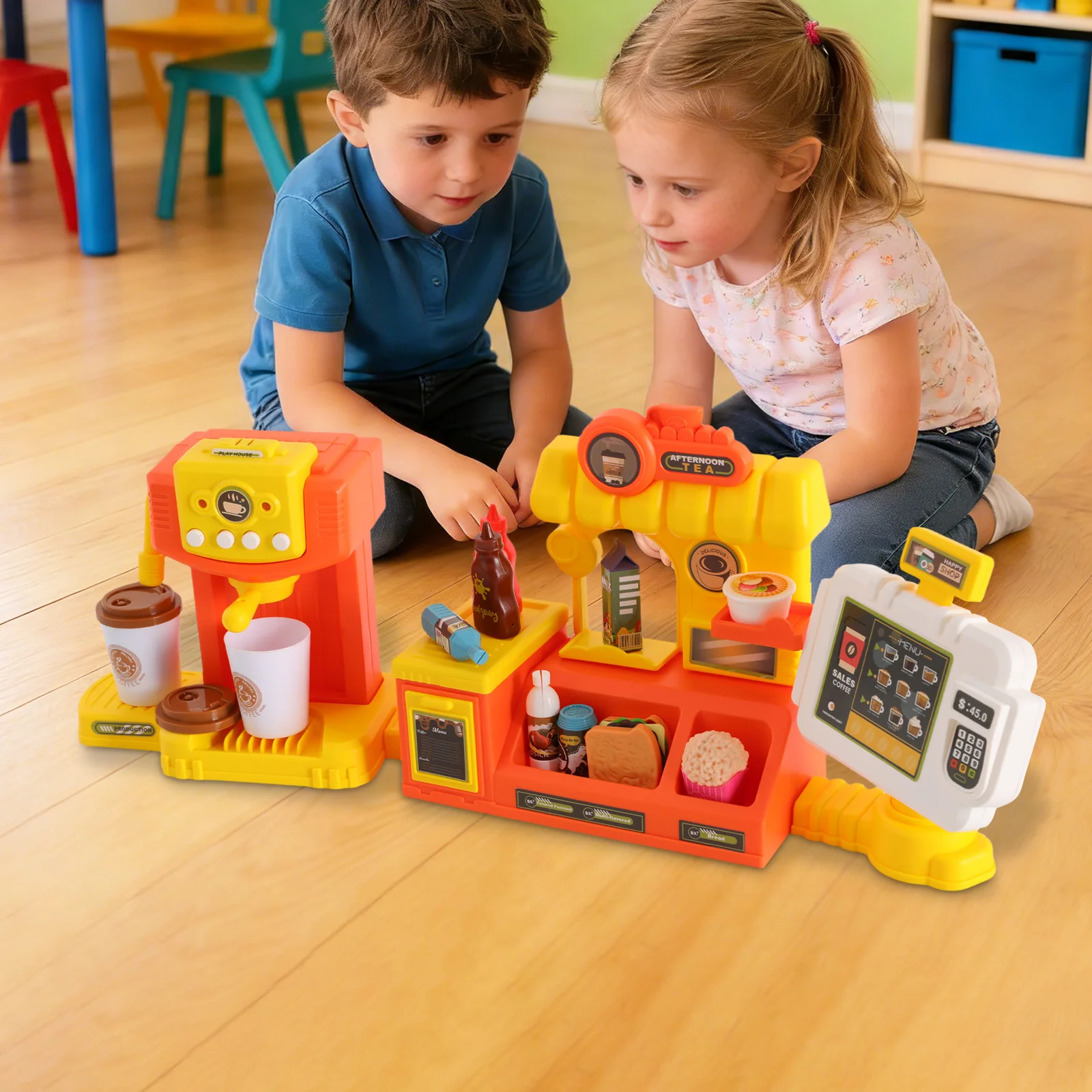 3 in 1 Kids Role Play Toy Set Pp Pe Material Coffee Machine Burger Counter Cash Register with Sound Effect Educational Playset for Children Age 3 Plus 3 in 1 Kids Role Play Toy Set Pp Pe Material Coffee Machine Burger Counter Cash Register with Sound Effect Educational Playset for Children Age 3 Plus