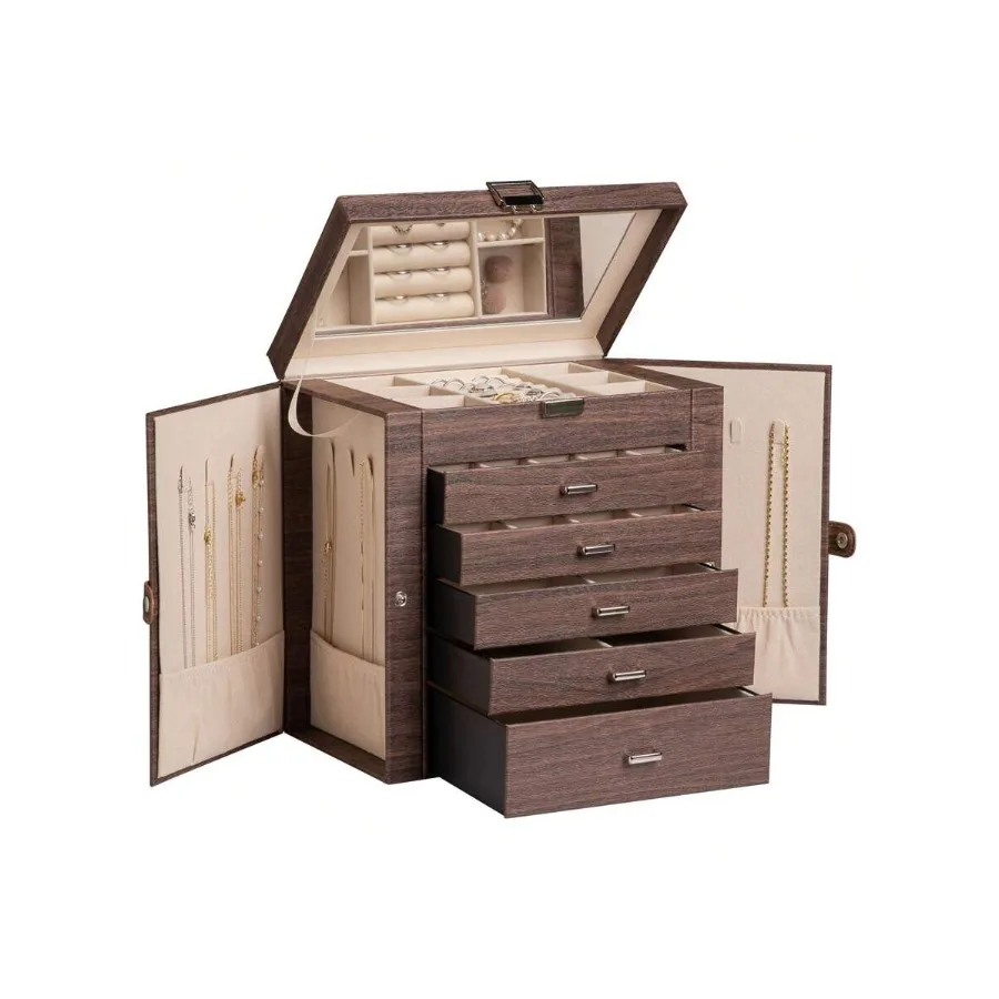 Frebeauty Large Jewelry Box, 6-Tier PU Leather Jewelry Organizer, Multi-Functional Storage Case With Mirror, Accessories Holder
Frebeauty Large Jewelry Box, 6-Tier PU Leather Jewelry Organizer, Multi-Functional Storage Case With Mirror, Accessories Holder