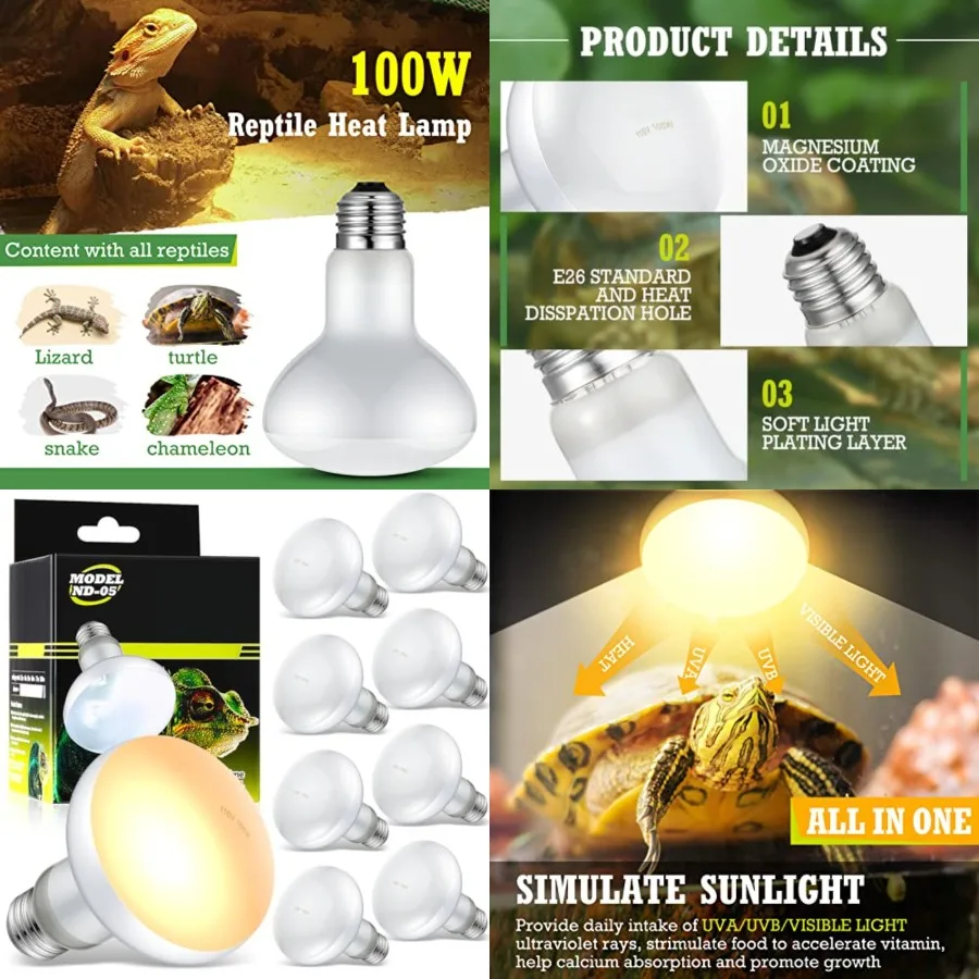 8 Pcs Reptile Heat Lamp Bulb, Reptile Basking Heat Light Bulb Uva Daylight for Bearded Dragon, Amphibian, Turtle, Lizard, Chick
8 Pcs Reptile Heat Lamp Bulb, Reptile Basking Heat Light Bulb Uva Daylight for Bearded Dragon, Amphibian, Turtle, Lizard, Chick