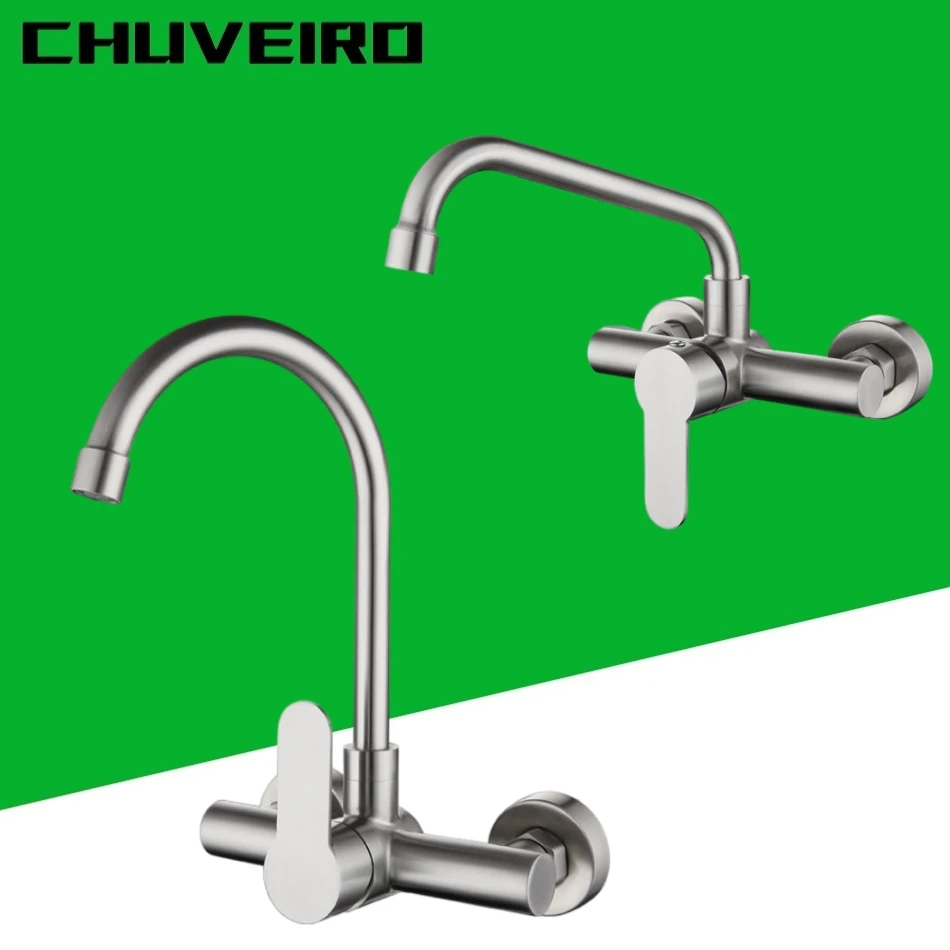 Wall Mounted Kitchen Faucet 304 Stainless Steel Double Hole Single Handle Hot and Cold Water Sink Tap Kitchen Basin Faucet Crane
Wall Mounted Kitchen Faucet 304 Stainless Steel Double Hole Single Handle Hot and Cold Water Sink Tap Kitchen Basin Faucet Crane