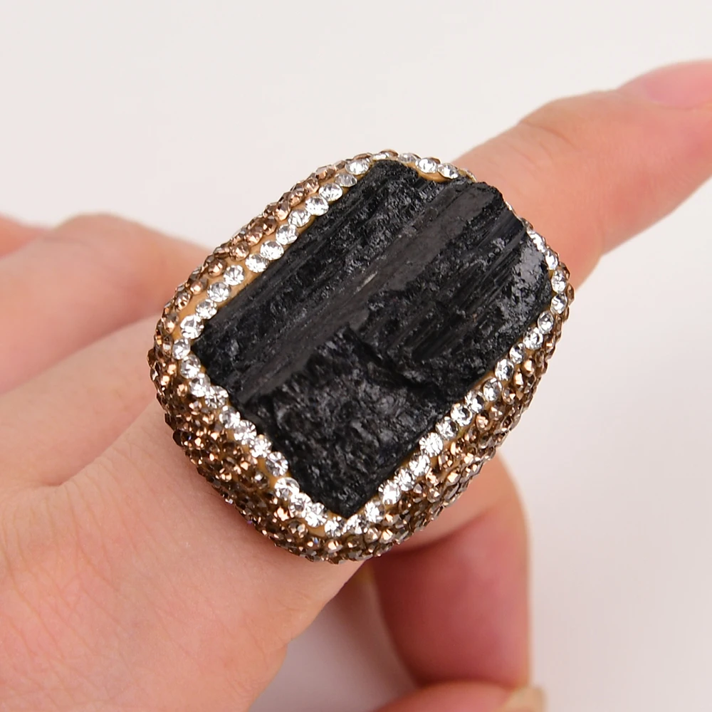 GG Big Natural Black Tourmaline Gems Rough Raw Golden CZ Crystal Paved Finger Rings Adjustable Ring Gifts For Lady
GG Big Natural Black Tourmaline Gems Rough Raw Golden CZ Crystal Paved Finger Rings Adjustable Ring Gifts For Lady
