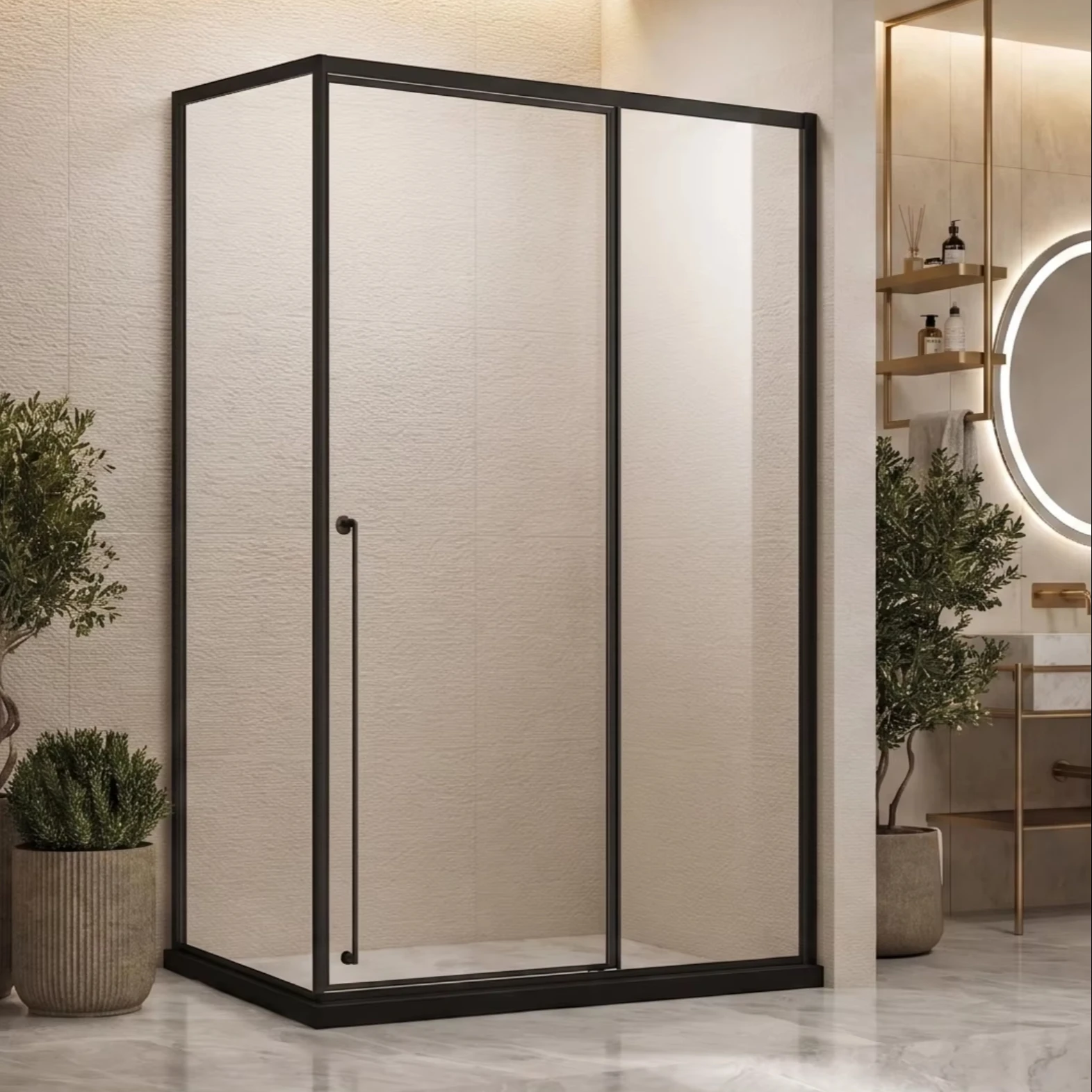 Ultra-minimalist Frameless Walk-in Shower Screen with Wall-fixed Support Bar
Ultra-minimalist Frameless Walk-in Shower Screen with Wall-fixed Support Bar
